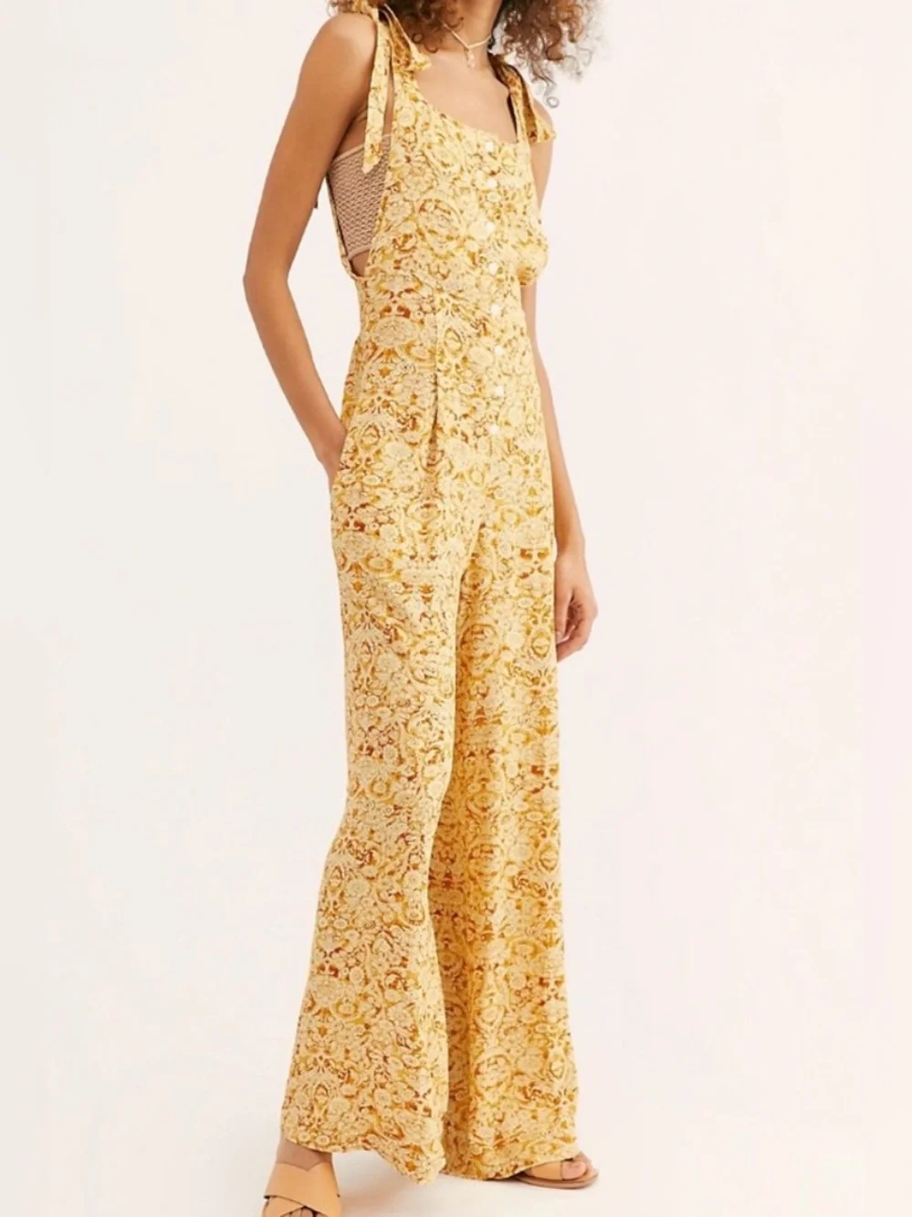 Free People Sugar Sands Jumpsuit size S Boho Beach Cottage